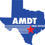 A blue texas with the word amdt drug testing in it.