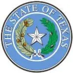 A blue seal with the state of texas in it's center.